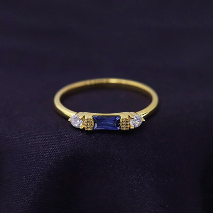 925 Sterling Silver Baguette Cut Simulated Birthstone and White Cubic Zirconia Three Stone Design Bridal Engagement Wedding Ring Jewelry, Gift for Her