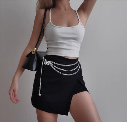 Women Long Tassel Waist Chain Belt Multilayer Body Belly Chain Metal Gold Silver Waist Chain Belt for Women Dress