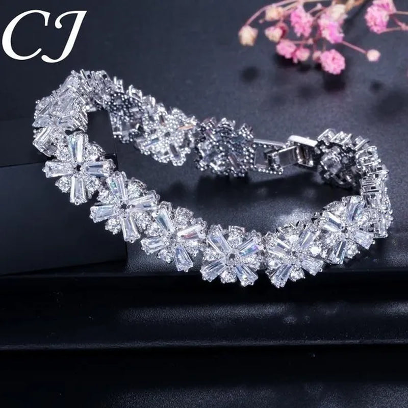 CANDICE Luxury Bridal White Gold Plated Jewelry Top Quality AAA+ Cubic Zirconia Wedding Bracelet Bangle for Bride