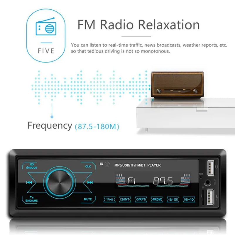 1DIN Touch Car Stereo 12V In-Dash Auto Radio Car MP3 Player Audio Music Stereo with Remote Control Fm/Bluetooth/Usb/Sd/Aux-In Colorful Lights +TF Card (Optional)