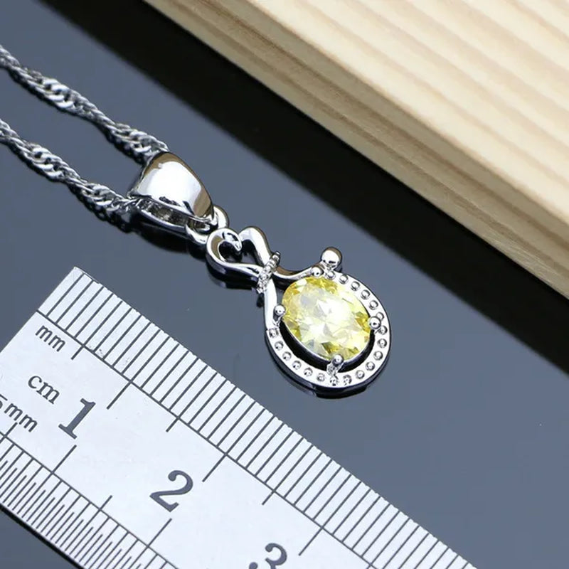 925 Sterling Silver Jewelry Sets Yellow Topaz Gemstone Wedding Women Earrings/Pendant/Necklace/adjustable Ring/Bracelets