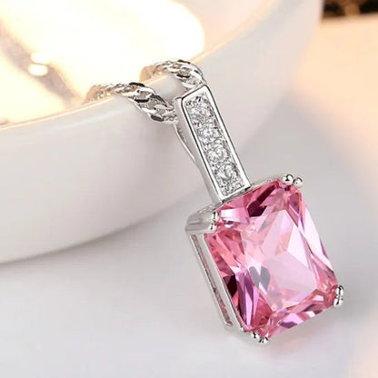 Woman Fashion Jewellery Simplicity Elegant Sapphire/Amethyst/Pink Necklace Silver Banquet Engagement Jewellery Necklace