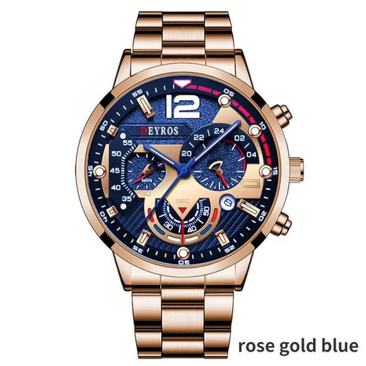 Fashion Men’s Stainless Steel Watches Luxury Quartz Wristwatch Calendar Luminous Clock Men Business Casual Watch