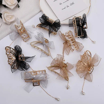 Bow Ribbon Pearl Pendant Tassel Hair Claw Hair Accessories Headdress Metal Grab Clip Hair Clip Shark Clip