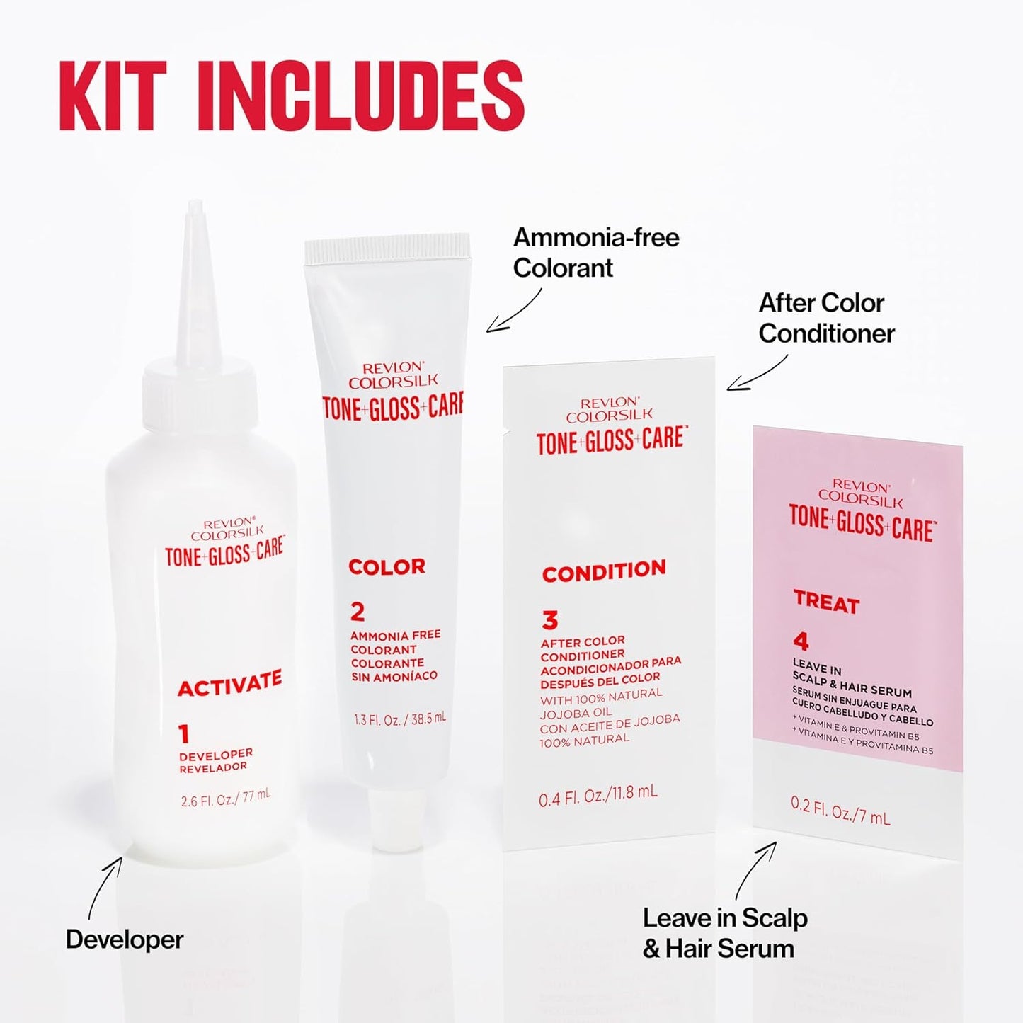 Colorsilk Tone + Gloss + Care Demi Permanent Hair Color, Dye Kit with Leave-In Scalp and Haircare Serum, 2X Shinier, 4X Stronger, 1 Black, 4.5 Fl Oz