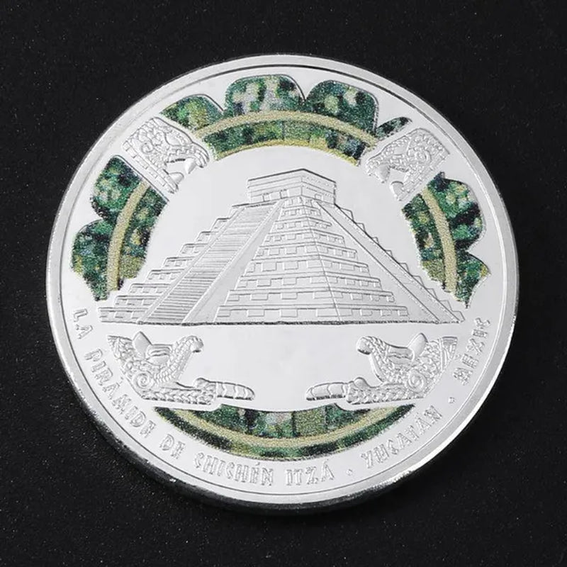 Painted Mayan Temple Replica Commemorative Coin Badge Crafts Souvenir