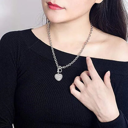 FASHION Women'S 925 Sterling Silver Necklace Noble Heart Pendant Necklace/Bracelet Solid Silver Rolo Chain Birthday Party Jewelry