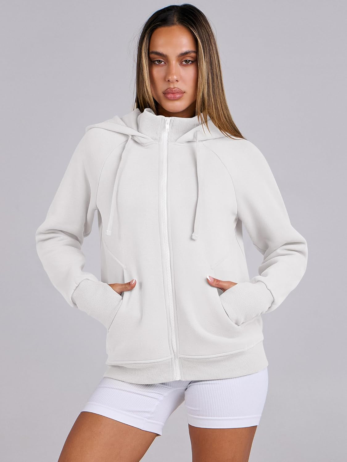 Womens Zip up Hoodies Fleece Jackets Long Sleeve Sweatshirts Pockets Casual Fall Fashion Preppy Outfits Y2K Clothes