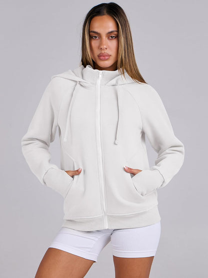 Womens Zip up Hoodies Fleece Jackets Long Sleeve Sweatshirts Pockets Casual Fall Fashion Preppy Outfits Y2K Clothes
