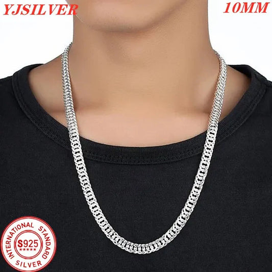 "HOT!" Fashion 925 Sterling Silver 10MM Full Sideways Chain Necklace 20'' 24'' Inch for Men Jewelry Wholesale