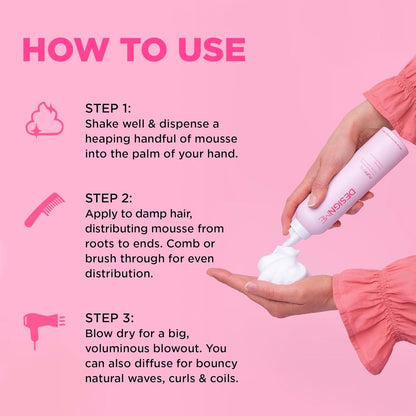 PUFF.ME Hair Volumizing Mousse | Lightweight & Flexible Hold Hair Mousse for Curls, Waves, or Straight Hair | Paraben & Sulfate-Free Hair Volumizer for Fine Hair with Vitamin B5 & E, 250Ml