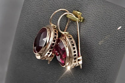 Earrings for Women Gold Ruby White Diamond Drop Lady Girls Engagement Wedding Bridal Fashion Jewelry Gift