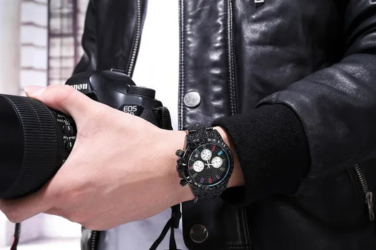 Men Watch Luxury Brand  Mens Gold men Watch Quartz Clock Chronograph colorful Diamond Steel Iced Out Watch Reloj Hombre