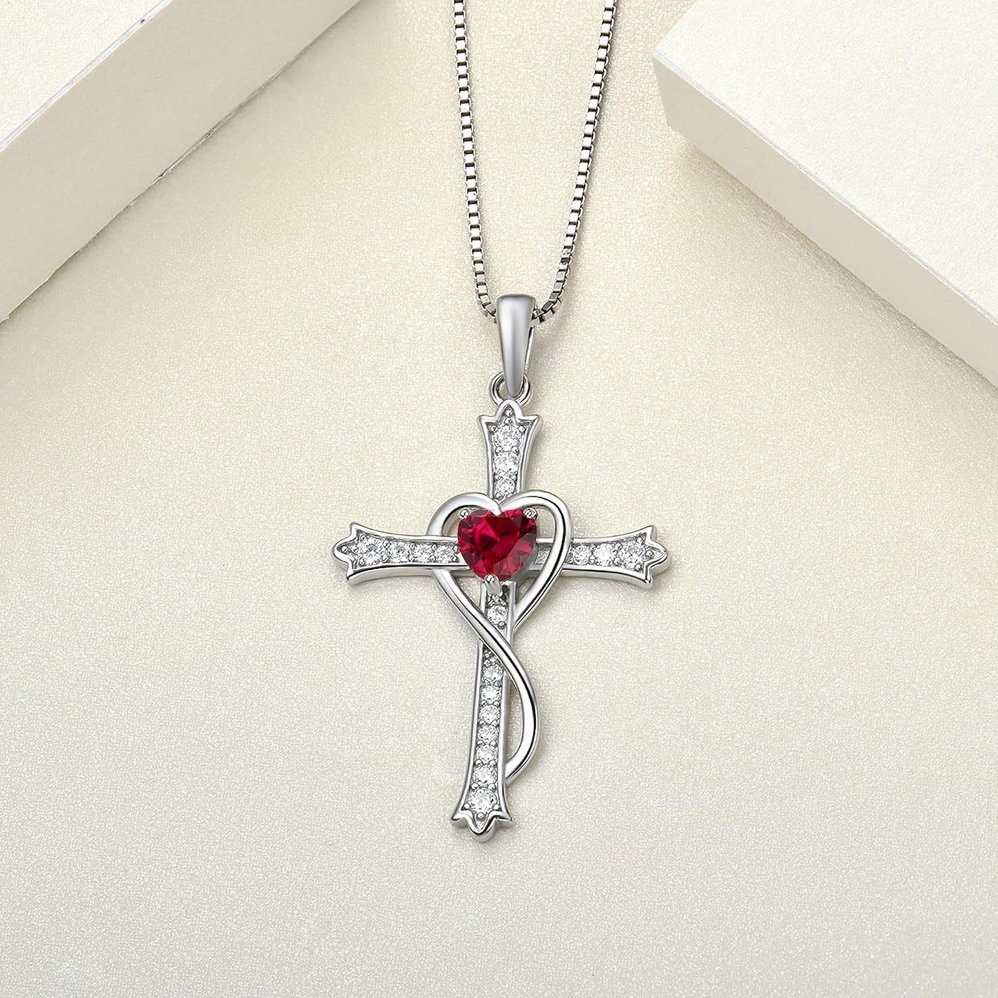 Women'S Heart Cross Necklace 925 Sterling Silver Cubic Zirconia Knot Pendant Crucifix Jewelry for Women