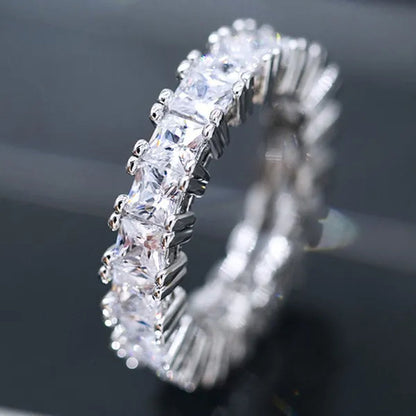 Silver Ring Colored Square Rainbow Ring Statement Crown Ring Natural Gemstones Ring Wedding Bride Engagement Band Charm Party Ring Jewelry