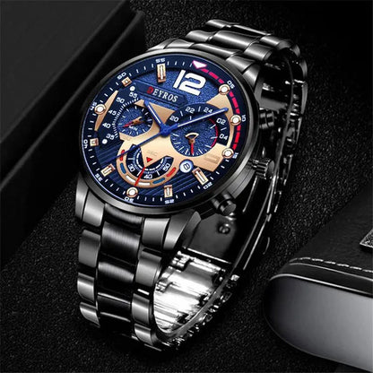 Fashion Men’s Stainless Steel Watches Luxury Quartz Wristwatch Calendar Luminous Clock Men Business Casual Watch