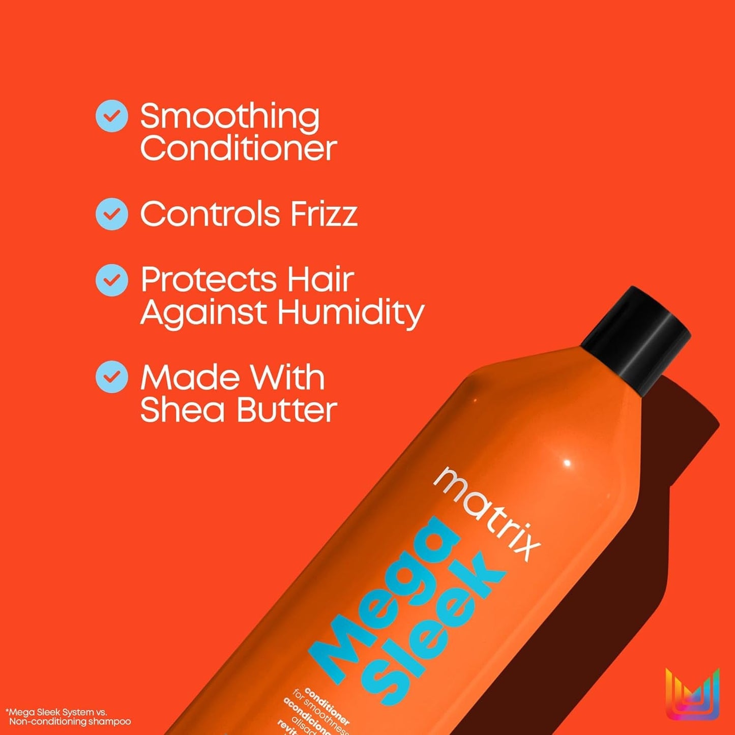 Mega Sleek Conditioner | Smoothing, Anti-Frizz, Detangling | for Dry, Damaged & Frizzy Hair | Salon Professional Conditioner | with Shea Butter | Vegan