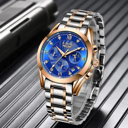 LIGE Luxury Ladies Watch Women Waterproof Rose Gold Steel Strap Women Wrist Watches Top Brand Bracelet Clocks Relogio Feminino
