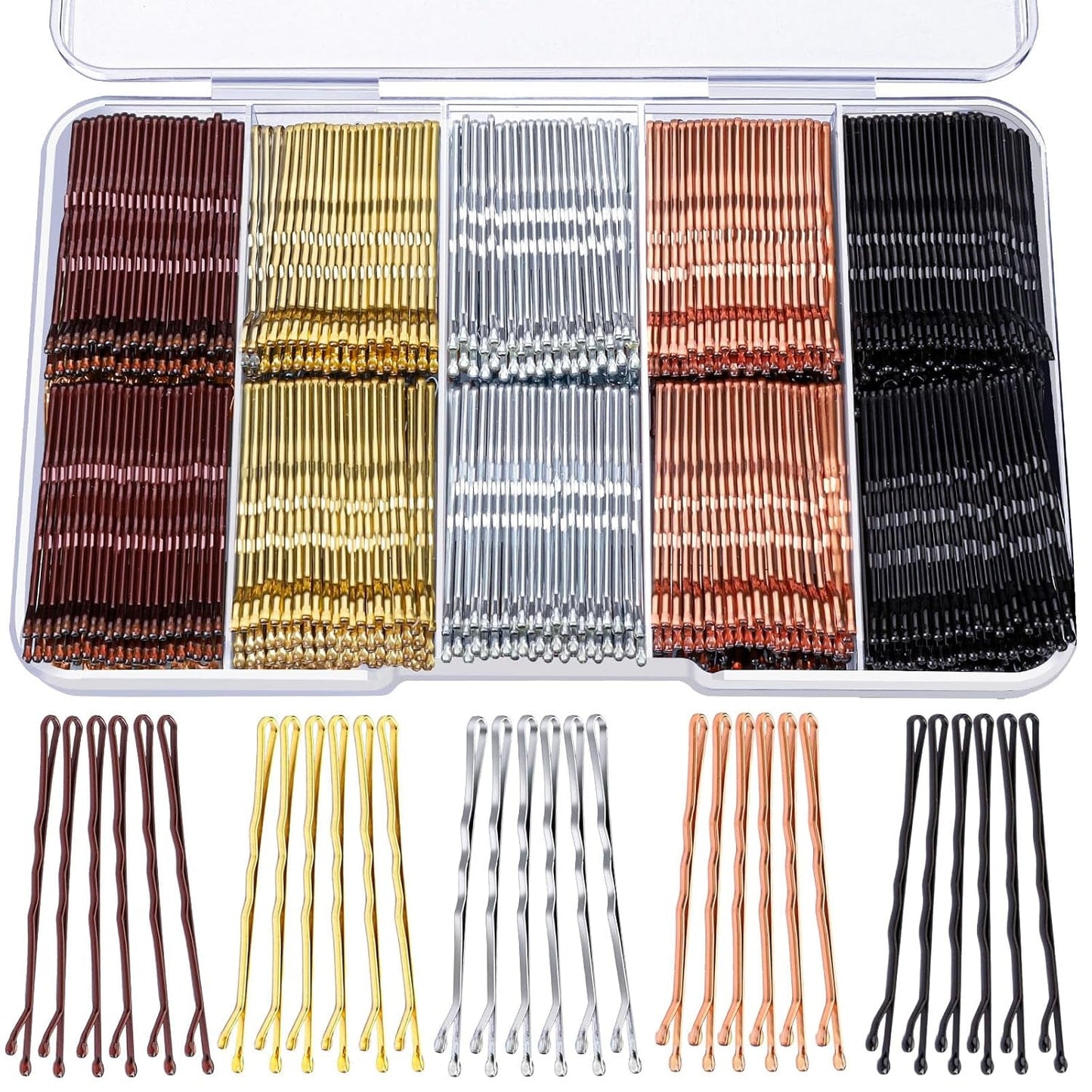 Bobby Pins, 250 Pcs 2Inch Bobby Pins Bulk for Women Girls, Silver, Black, Blonde, Brown - Secure Hold, Hair Pins with Storage Box, All Hair Types