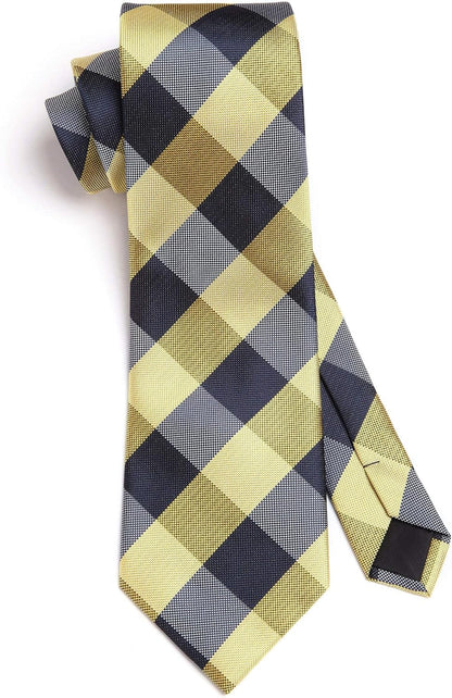 Ties for Men Formal Business Plaid Checked Mens Ties and Pocket Square Set Classic Wedding Necktie Handkerchief