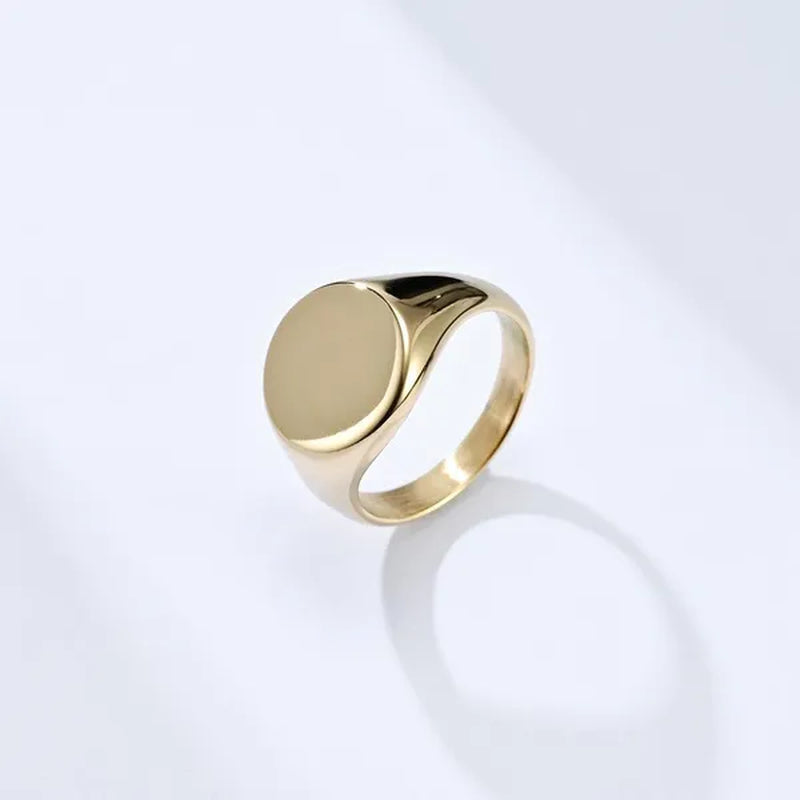 Simple Plain High Polish Flat round Signet Stamp Ring for Women Men 316L Stainless Steel Punk Rock Cool Rings Comfort Fit Band Size 7-12 Silver / Black / Gold / Rose Gold