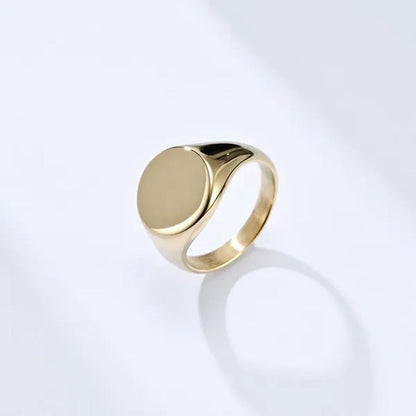 Simple Plain High Polish Flat round Signet Stamp Ring for Women Men 316L Stainless Steel Punk Rock Cool Rings Comfort Fit Band Size 7-12 Silver / Black / Gold / Rose Gold