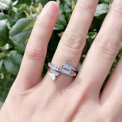 Women Titanium Eternity Ring Crystal Anniversary Butterfly Wedding Engagement Band Size 6-9