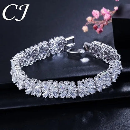 CANDICE Luxury Bridal White Gold Plated Jewelry Top Quality AAA+ Cubic Zirconia Wedding Bracelet Bangle for Bride