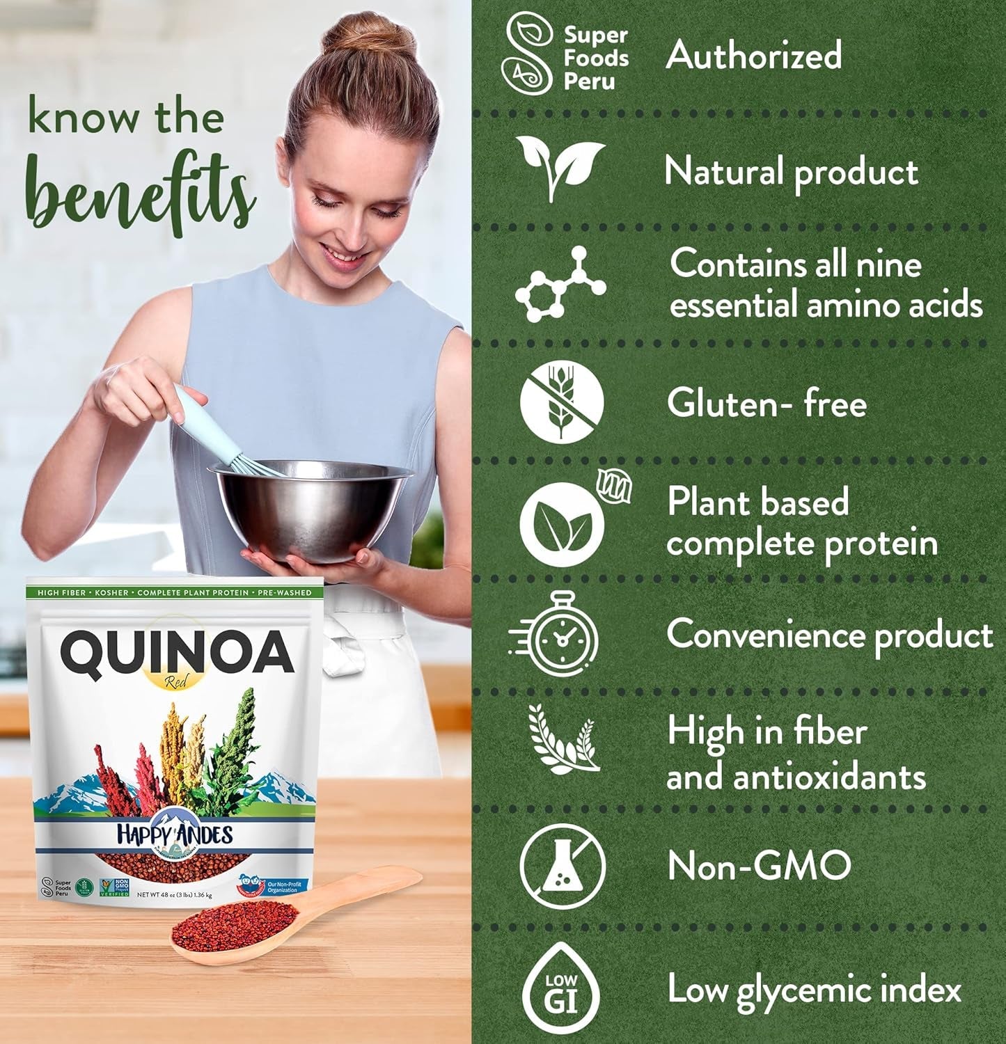 Tri-Color Quinoa Non GMO & Gluten, Whole Grain Rice Substitute, Ready to Cook Food for Oats & Seeds Recipes, Healthy Meal with Vitamins and Protein, 48 Oz