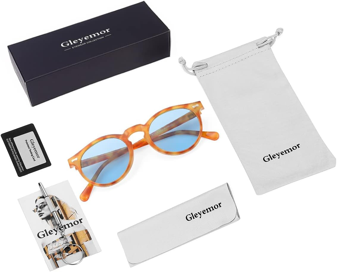 Vintage Polarized Sunglasses for Men round Sunglasses UV400 Protection Retro Hand-Crafted Acetate Frame