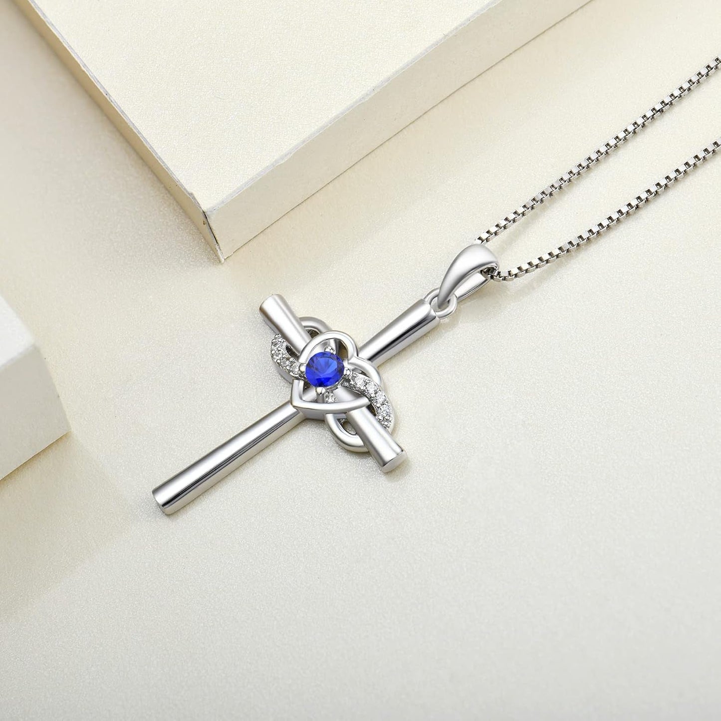 Women'S Cross Necklace Sterling Silver Infinity Heart Crucifix Pendant Birthstone Criss Jewelry