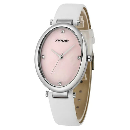 Ladies Elegant Ceramic Dial Oval Leather Band OL Business Watch Women Bracelet Rose Gold Wristwatch