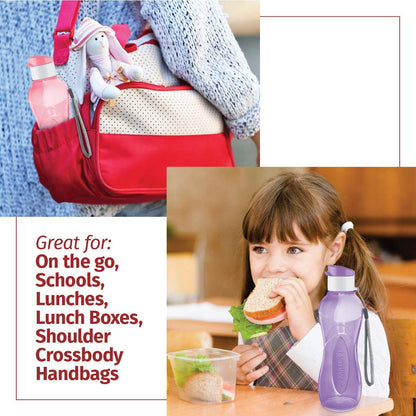 Water Bottle Kids Reusable Leakproof 17 Oz 4-Pack Plastic Wide Mouth Large Big Drink Bottle BPA & Leak Free with Handle Strap Carrier for Cycling Camping Hiking Gym Yoga