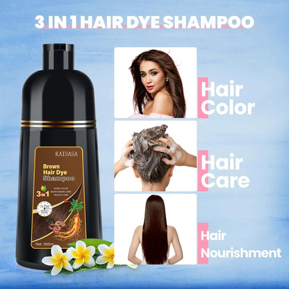 KAISASA Hair Color Shampoo, Brown Hair Dye Shampoo 3 in 1 for Women&Men, Herbal Ingredients, Shampoo Hair Dye in Minutes/Semi-Permanent/(16.9 FL OZ)