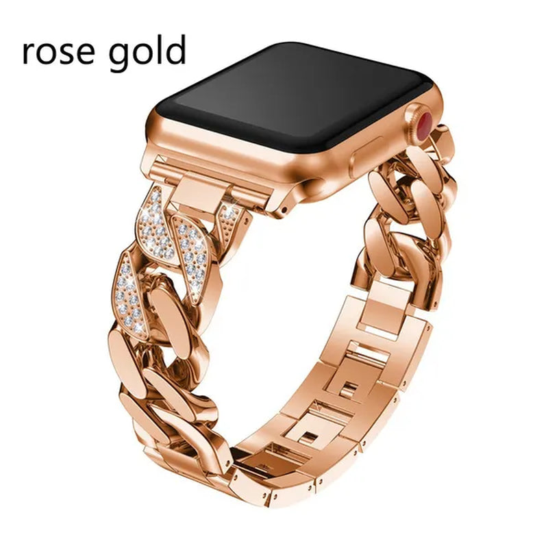 Diamond Stainless Steel Strap for Smart Watch Ultra 2/Ultra 49mm 9 8 SE 7 41mm 45mm 40mm 44mm 38mm 42mm 40mm Girl/Women Ultra-thin Metal Bracelet for Iwatch Serie 6 5 4 3