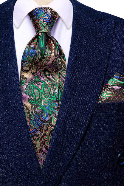 Silk Paisley Ties for Men Necktie Pocket Square Cufflinks Set Foral Tie Sets Formal Business