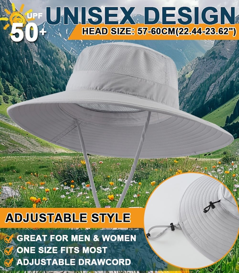 UPF50+ Mens Sun Hat Wide Brim Fishing Hat Foldable Large Brim UV Protection Sun Hat for Men Women Beach Gardening