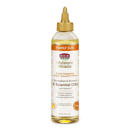 Moisture Miracle 5 Essential Hair Oils - Contains Castor, Grapeseed, Argan, Coconut & Olive Oil, Seals in Moisture & Adds Shine to Hair, Vitamin E, 8 Oz