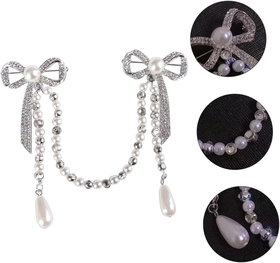 Unique Brooches for Women Pearl Butterfly Corsage Tassel Brooch Elegant Diamond Breast Pin Chain for Women Lady Pin Brooch for Parties
