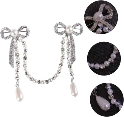 Unique Brooches for Women Pearl Butterfly Corsage Tassel Brooch Elegant Diamond Breast Pin Chain for Women Lady Pin Brooch for Parties