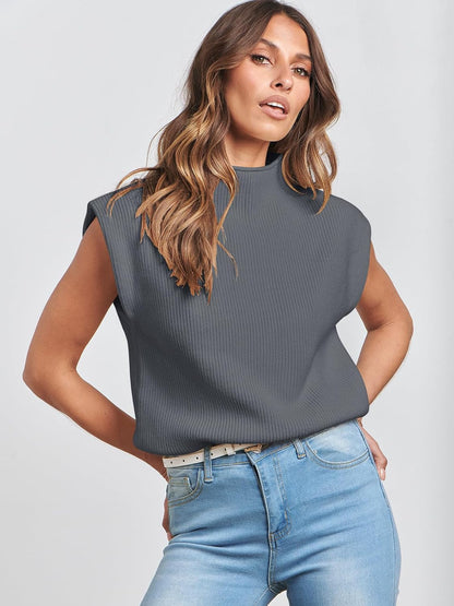 Women'S Mock Neck Sleeveless Sweater Vest Casual Cap Sleeve Knit Pullover Tank Tops 2025 Spring Summer Clothes