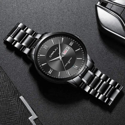 CRRJU Men's Minimalist Leisure Luxury Automatic Dating Watch Fashion Business Japanese Movement Quartz Waterproof Watch Men's Silver Stainless Steel Watch Band