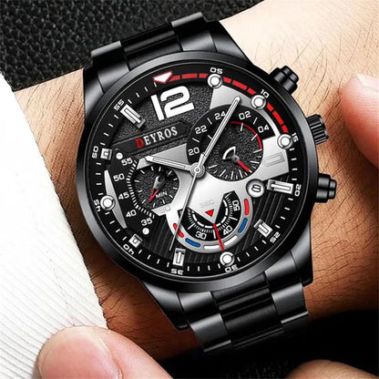 Fashion Men’s Stainless Steel Watches Luxury Quartz Wristwatch Calendar Luminous Clock Men Business Casual Watch