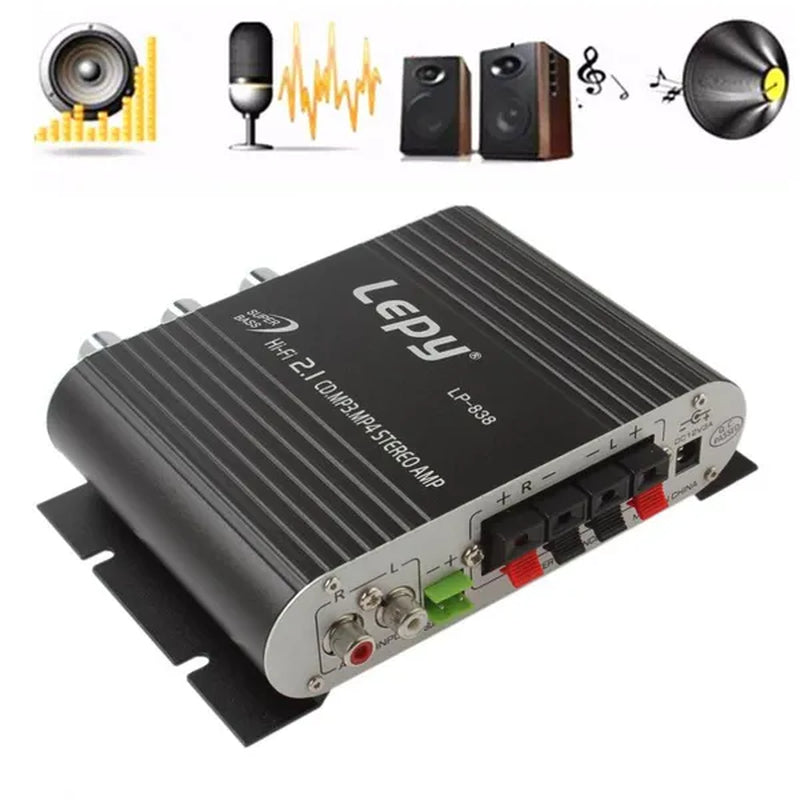 200W Mini Hi-Fi 2.1 Amplifier Amp Booster Radio MP3 Stereo Audio for Car Home US