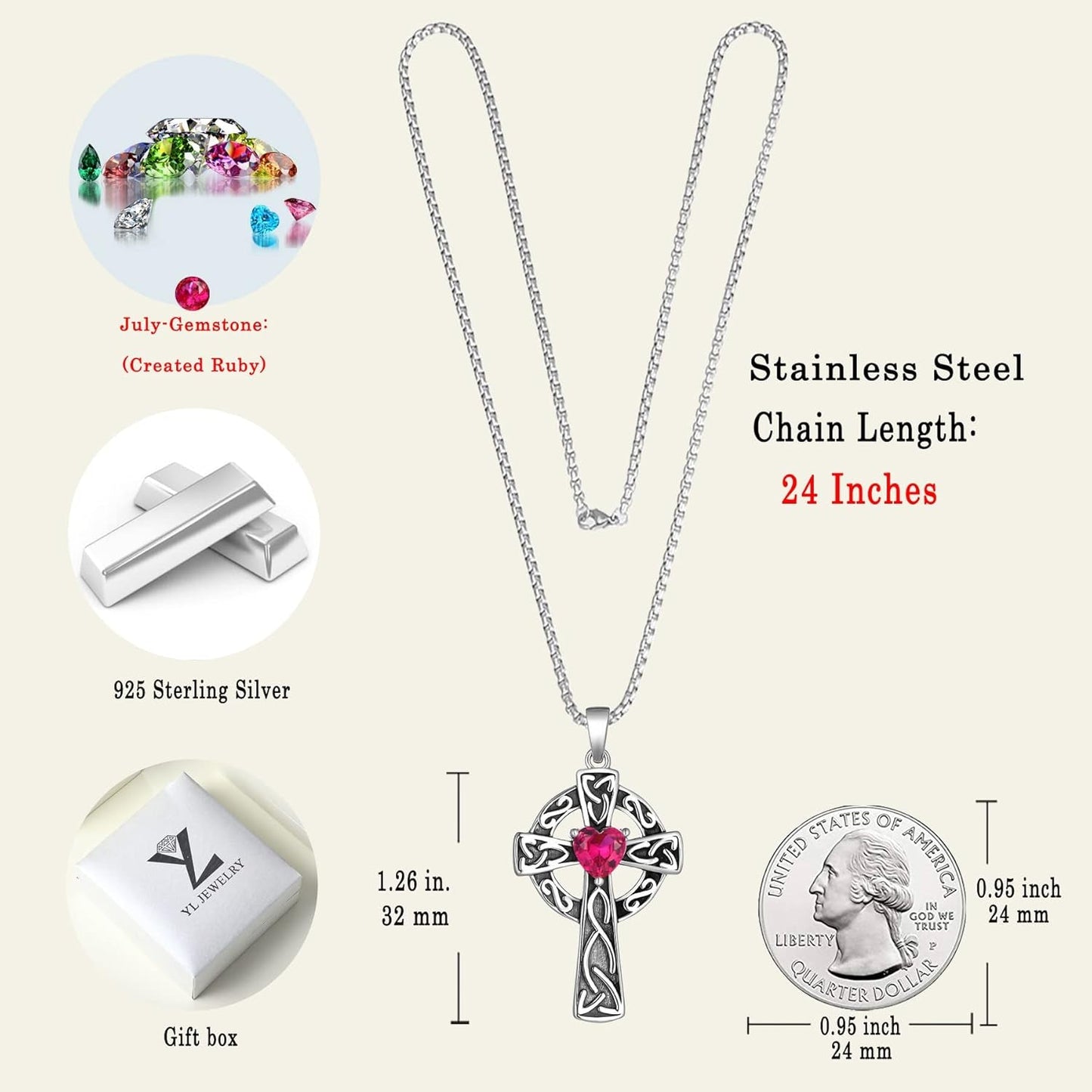 Women'S Cross Pendant Necklace Sterling Silver Celtic Knot Filigree Infinity Cubic Zirconia Crucifix Jewelry