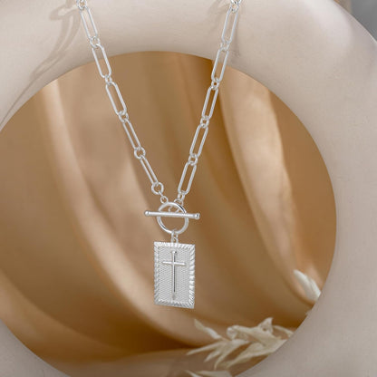 Cross Necklace for Women Trendy, Dainty 14K Gold Plated Paperclip Charm Necklace for Womens Chunky Cross Pendant Necklace Gold Jewelry Religious Christian Gifts for Christians