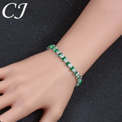 CANDICE High Quality Silver Plating Clear Rectangle CZ Setting Exquisite Women Dinner Party Green Tennis Bracelet Jewelry with Extended Clasp