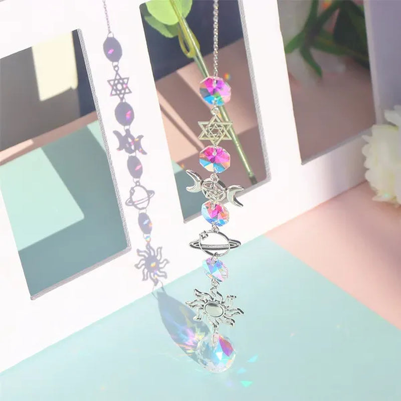 3 Styles Crystal Wind Chime Moon Sun Catcher Diamond Prisms Pendant Dream Catcher Rainbow Chaser Hanging Drop Home Garden Decor Windchime
