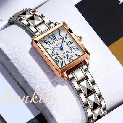 2021 LIGE Brand SUNKTA Women Watches Fashion Square Ladies Quartz Watch Bracelet Set Dial Simple Rose Gold Luxury Women Watches
