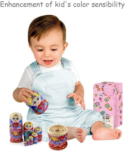 Russian Nesting Dolls Wood Matryoshka Stacking Set of 7 Handmade Toys for Children Kids Adults Easter Mother'S Day Birthday Christmas Halloween Home Room Decoration Gift